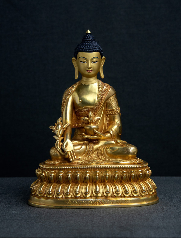 Medicine Buddha- 8 inch Double lotus Full gold antique (2)