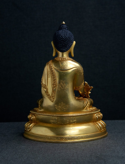 Medicine Buddha- 8 inch Double lotus Full gold antique (2)