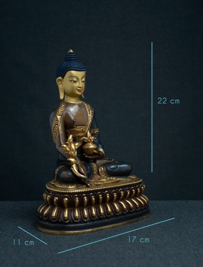 Medicine Buddha- 8 inch Double lotus Part-gold two-toned antique