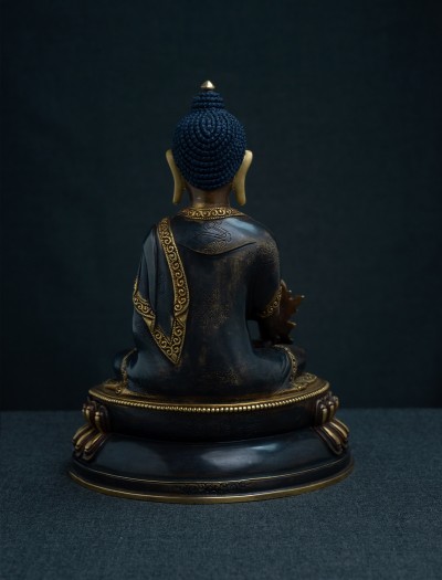 Medicine Buddha- 8 inch Double lotus Part-gold two-toned antique