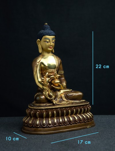 Medicine Buddha- 8 inch Double lotus 24k Part-Gold