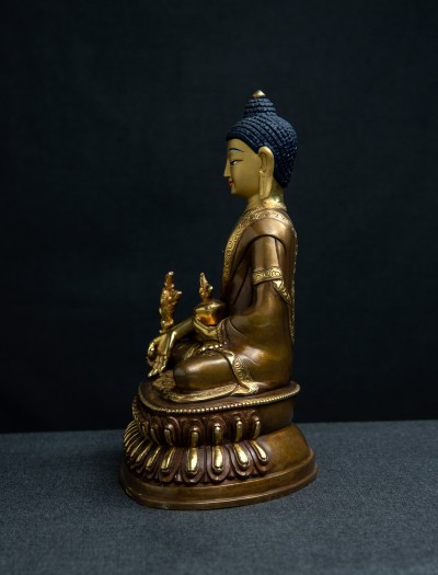 Medicine Buddha- 8 inch Double lotus 24k Part-Gold