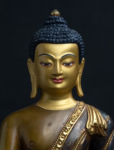 Shakyamuni Buddha- 8 inch 24k Part-gold two-toned antique