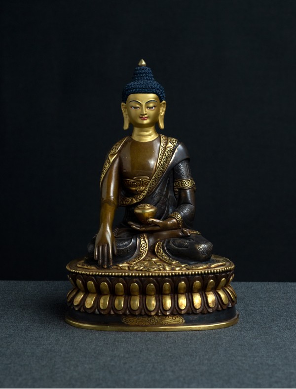 Shakyamuni Buddha- Double lotus- 8 inch Part-gold two-toned antique