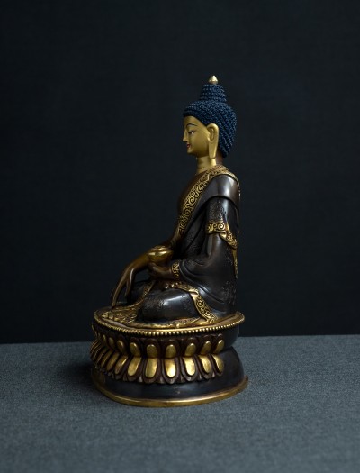 Shakyamuni Buddha- Double lotus- 8 inch Part-gold two-toned antique