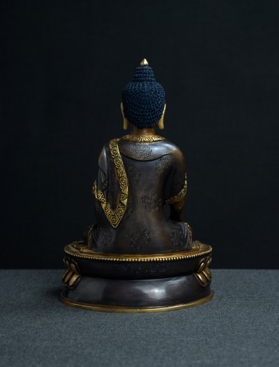Shakyamuni Buddha- Double lotus- 8 inch Part-gold two-toned antique