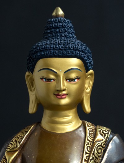 Shakyamuni Buddha- Double lotus- 8 inch Part-gold two-toned antique