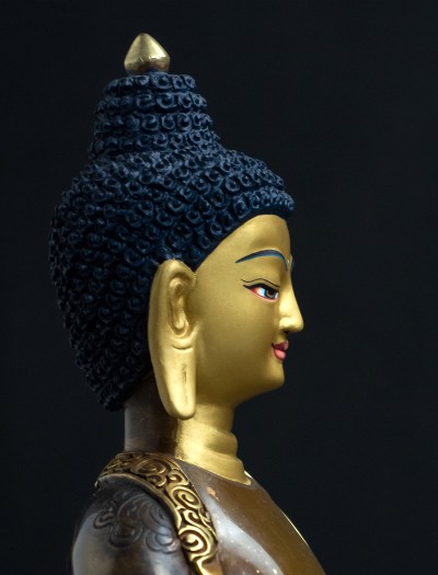 Shakyamuni Buddha- Double lotus- 8 inch Part-gold two-toned antique