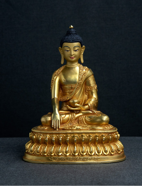 Shakyamuni Buddha- 8 inch double lotus 24k Full gold antique