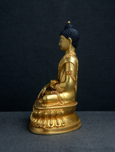 Shakyamuni Buddha- 8 inch double lotus 24k Full gold antique
