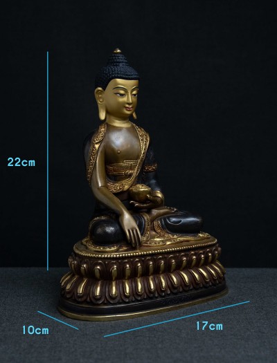 Shakyamuni Buddha- 8 inch double lotus 24k Part-gold Two-toned antique