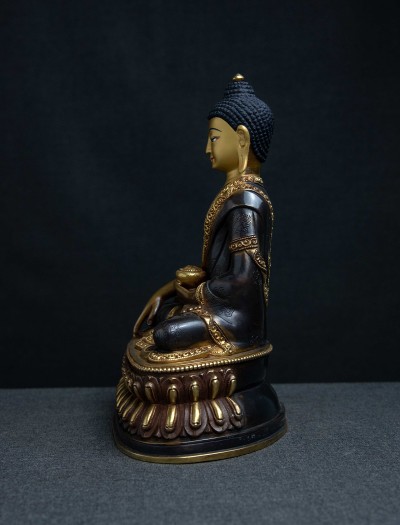 Shakyamuni Buddha- 8 inch double lotus 24k Part-gold Two-toned antique