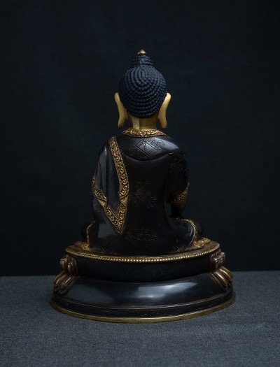 Shakyamuni Buddha- 8 inch double lotus 24k Part-gold Two-toned antique