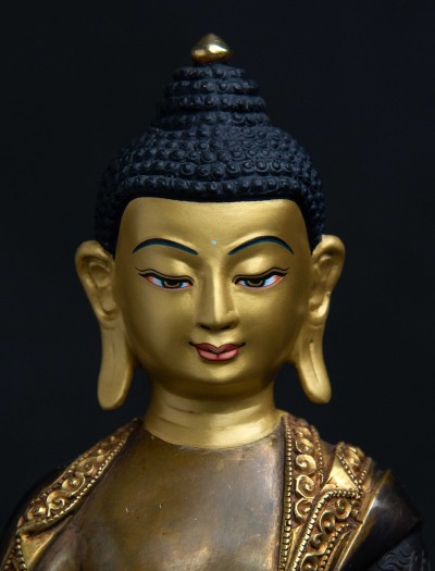 Shakyamuni Buddha- 8 inch double lotus 24k Part-gold Two-toned antique