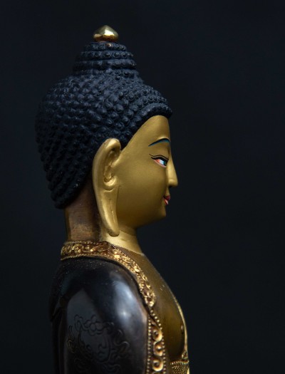 Shakyamuni Buddha- 8 inch double lotus 24k Part-gold Two-toned antique