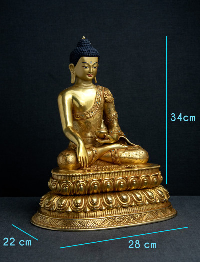 Shakyamuni Buddha- Double lotus- 14 inch 24k Full-gold antique