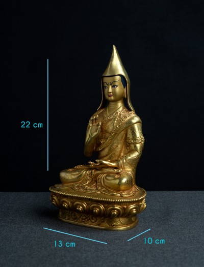 Tsongkhapa with his two disciples- 8 inch 24k Full-gold antique