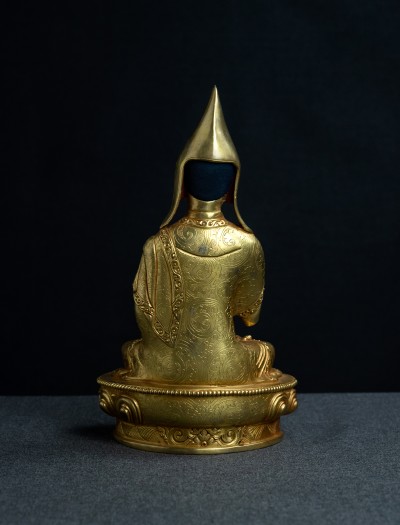 Tsongkhapa with his two disciples- 8 inch 24k Full-gold antique