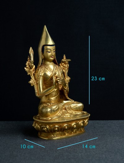 Tsongkhapa with his two disciples- 8 inch 24k Full-gold antique