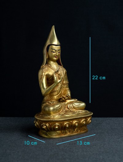 Tsongkhapa with his two disciples- 8 inch 24k Full-gold antique