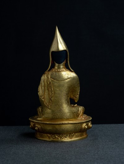 Tsongkhapa with his two disciples- 8 inch 24k Full-gold antique