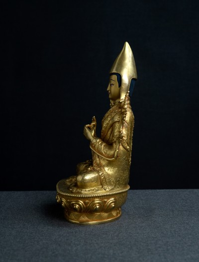 Tsongkhapa with his two disciples- 8 inch 24k Full-gold antique