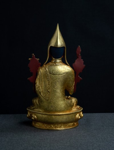 Tsongkhapa with his two disciples- 8 inch 24k Full-gold antique