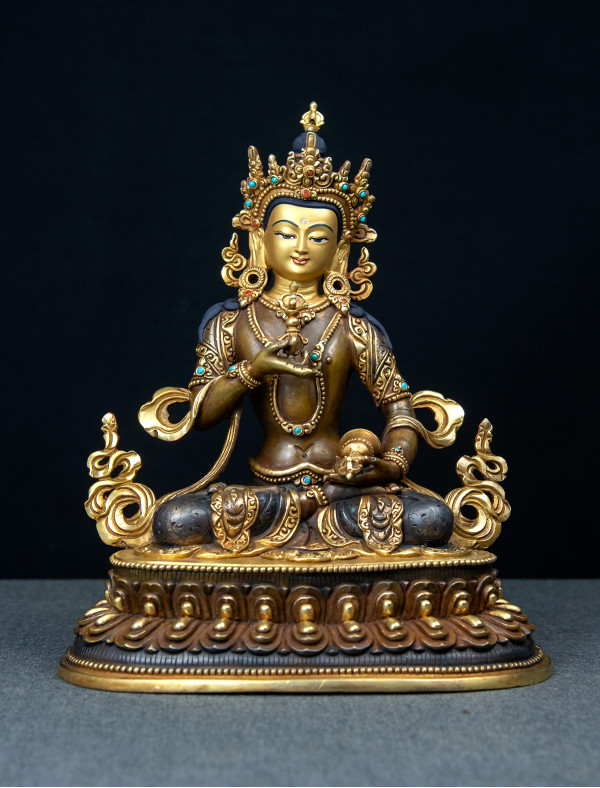 Vajrasattva- Double lotus- 9 inch 24k Part-gold two-toned antique 