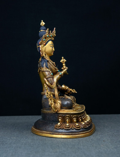 Vajrasattva- Double lotus- 9 inch 24k Part-gold two-toned antique 