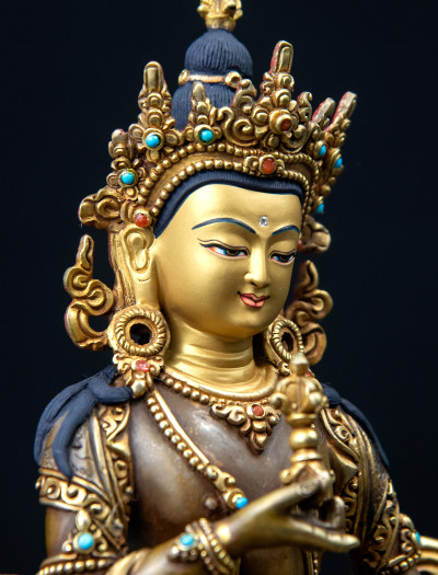 Vajrasattva- Double lotus- 9 inch 24k Part-gold two-toned antique 