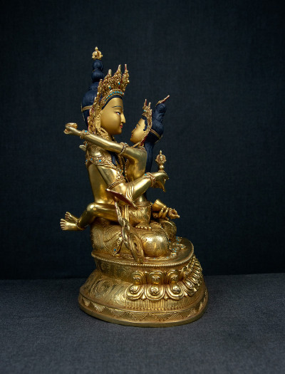 Vajrasattva Yabyum- Double lotus- 12 inch Full-gold antique (1.1)