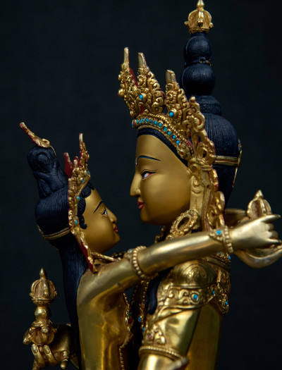 Vajrasattva Yabyum- Double lotus- 12 inch Full-gold antique (1.1)