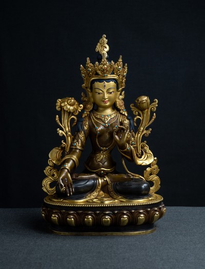 White Tara- 12 inch 24k Part-gold two-toned antique