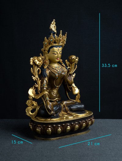 White Tara- 12 inch 24k Part-gold two-toned antique