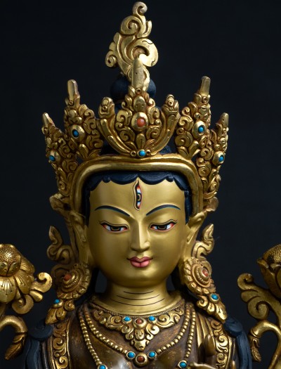 White Tara- 12 inch 24k Part-gold two-toned antique