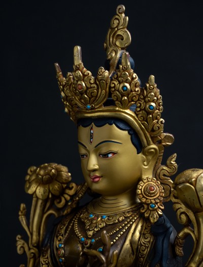 White Tara- 12 inch 24k Part-gold two-toned antique