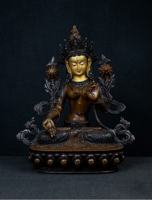 White Tara- 12 inch Copper two-toned antique