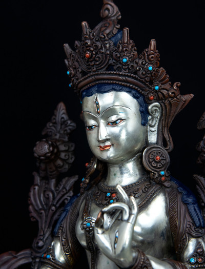 White Tara- 13 inch Part-Silver antique