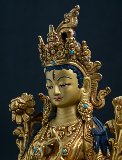 White Tara- 8 inch 24k Full gold antique