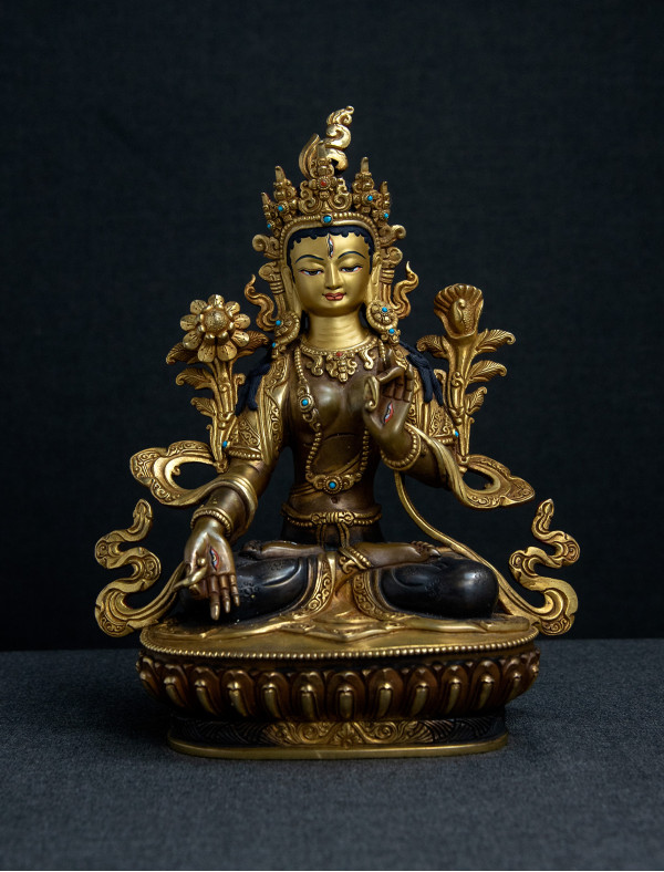 White Tara- 8 inch 24k Part-gold two-toned antique