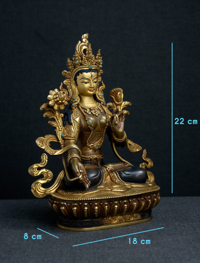 White Tara- 8 inch 24k Part-gold two-toned antique