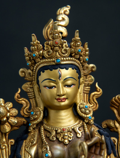 White Tara- 8 inch 24k Part-gold two-toned antique