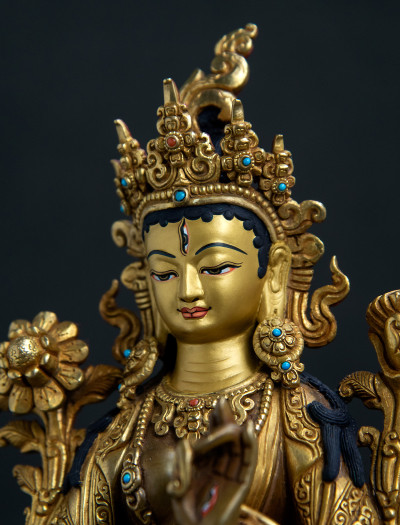 White Tara- 8 inch 24k Part-gold two-toned antique