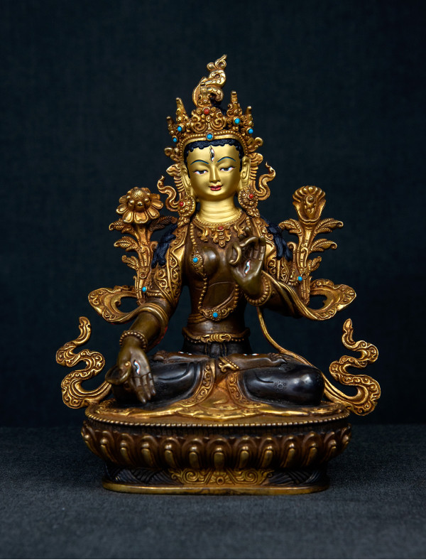 White Tara- 8 inch 24k Part-gold two-toned antique