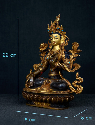 White Tara- 8 inch 24k Part-gold two-toned antique