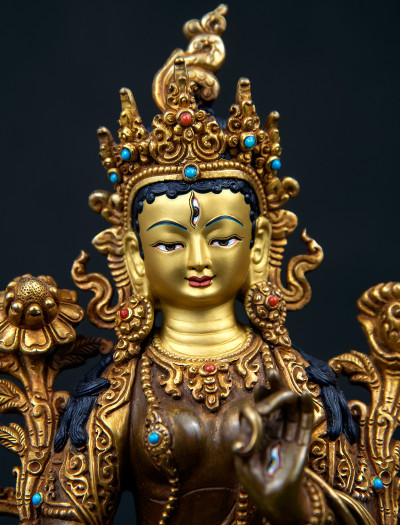 White Tara- 8 inch 24k Part-gold two-toned antique