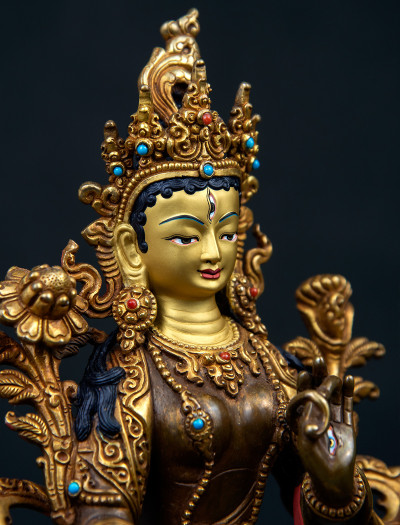 White Tara- 8 inch 24k Part-gold two-toned antique