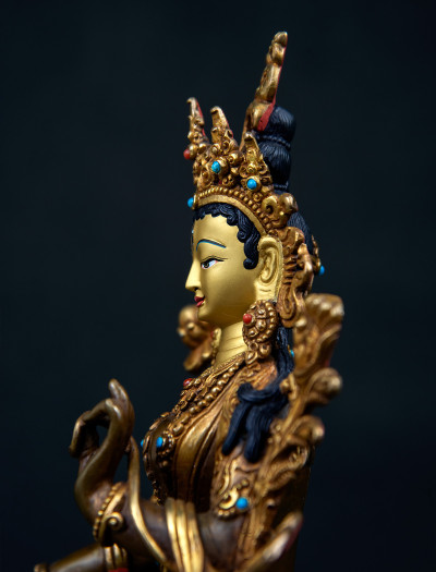 White Tara- 8 inch 24k Part-gold two-toned antique