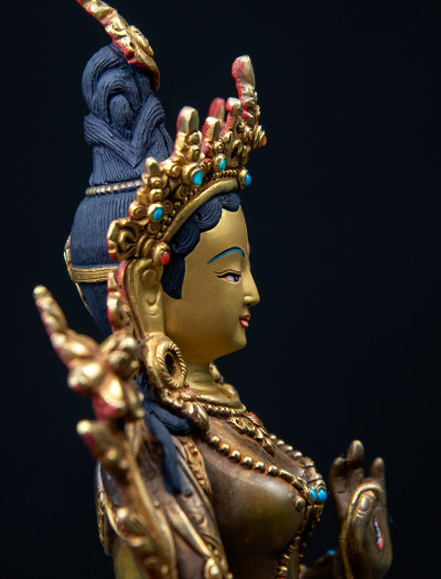 White Tara- Double lotus- 9 inch 24k Part-gold two-toned antique