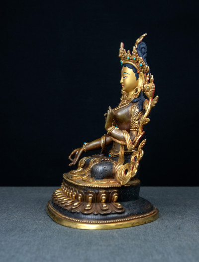 White Tara- Double lotus- 9 inch 24k Part-gold two-toned antique
